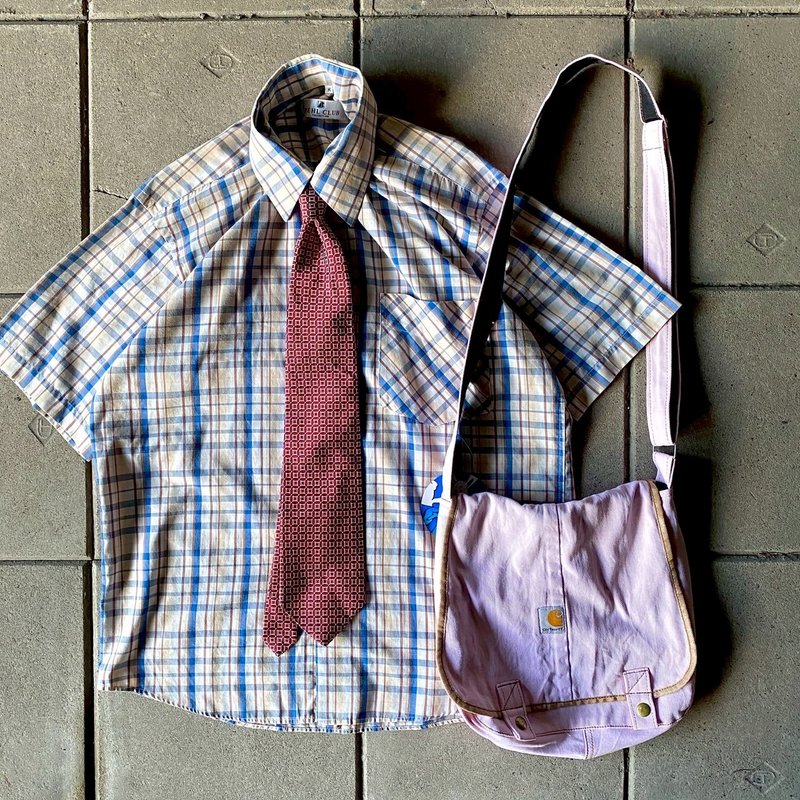 --两光师古着--直条格纹衬衫、领带 - 男装衬衫 - 其他材质 蓝色