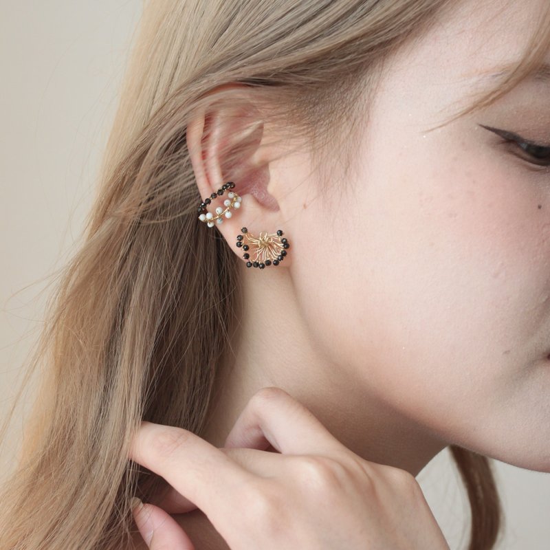 【礼物】 Seraphina火焰的天使 象征着美丽和神性黑尖晶石 - 耳环/耳夹 - 半宝石 黑色