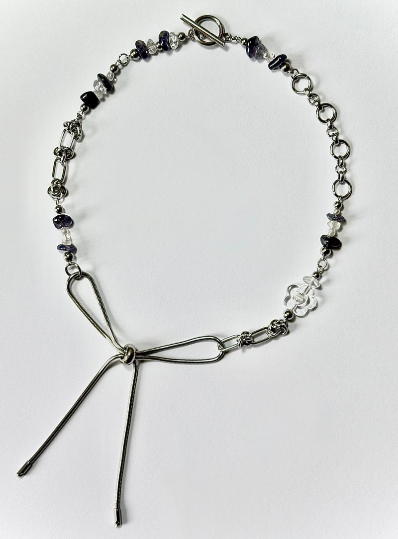 项链 - 晶石蝴蝶结 - 项链 - 不锈钢 银色