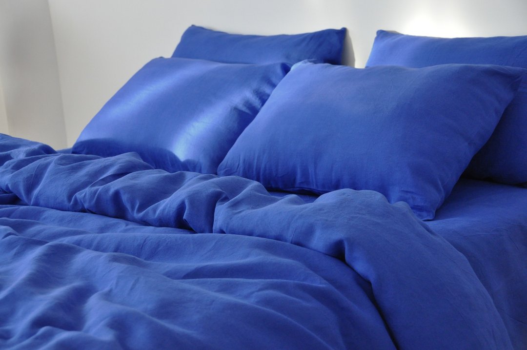 Royal blue linen duvet cover / Softened linen / Comforter cover / Quilt cover - 寝具 - 亚麻 蓝色