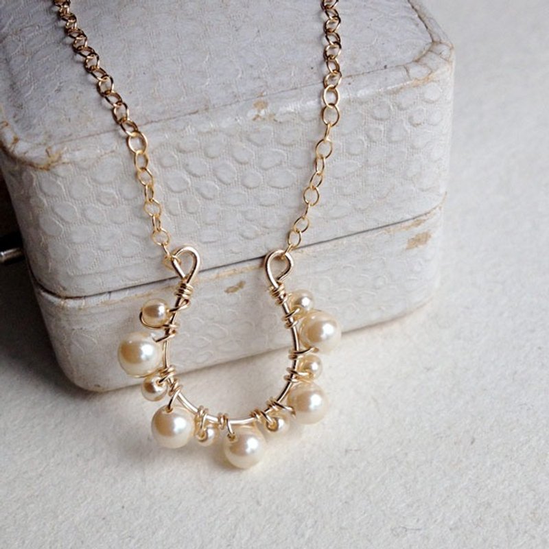 14 kgf vintage glass pearl hose shoe necklace 423 - 项链 - 玻璃 白色