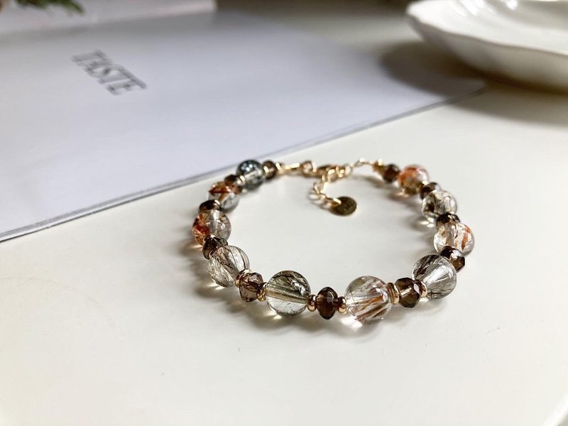 黑金超七配茶晶天然水晶手链 提升事业运健康运 稳定急躁情绪 - 手链/手环 - 水晶 
