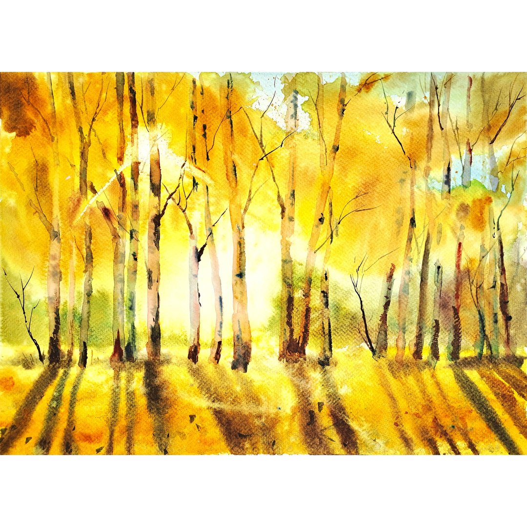 Birch Tree Painting Fall Trees Watercolor Original Art Aspen Landscape Artwork - 海报/装饰画/版画 - 纸 多色