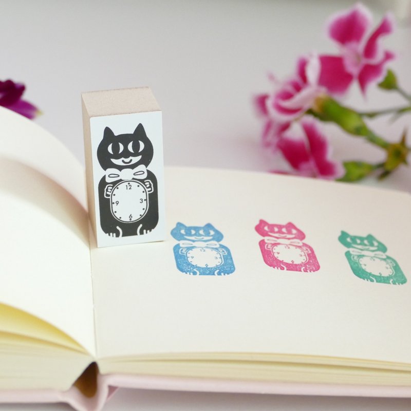 印章 50x30 猫咪时钟 - 印章/印台 - 木头 白色