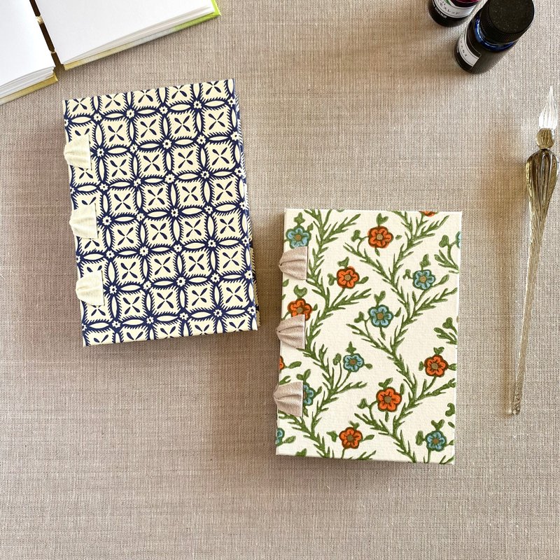 缎带书背手工笔记本 B7 意大利印花纸 - 笔记本/手帐 - 纸 蓝色