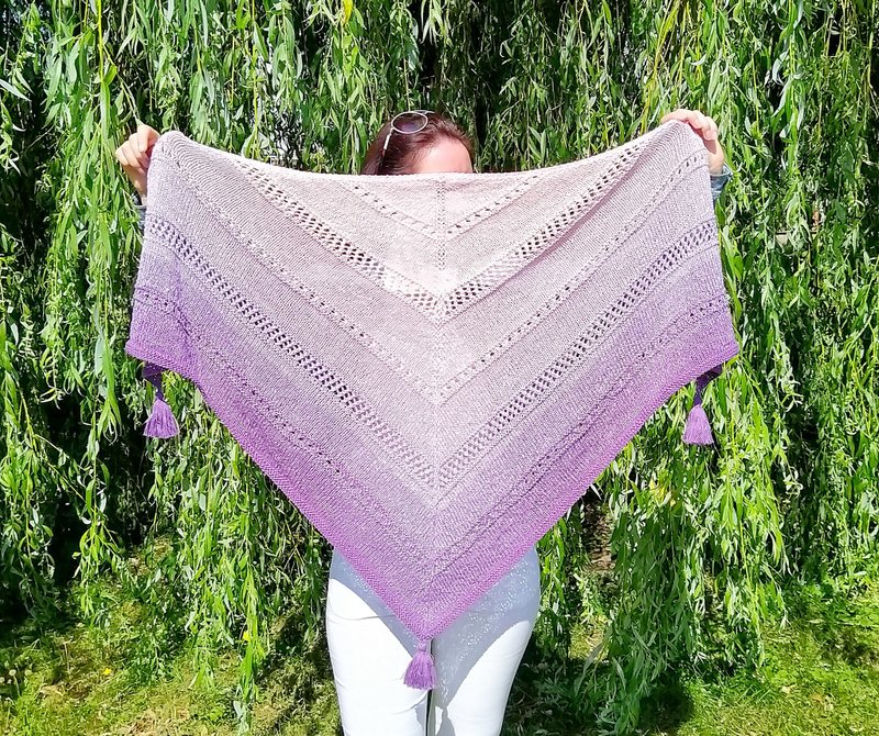 披肩 蕾丝 三角形 多色 手工编织，披肩 围巾 棉质 流苏 - 围巾/披肩 - 棉．麻 粉红色