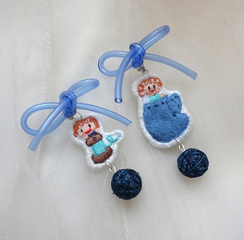 缝宝宝手作耳环 - 耳环/耳夹 - 陶 蓝色