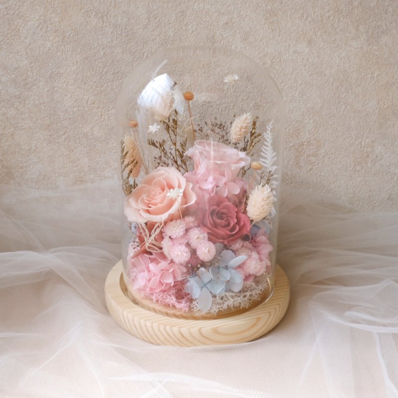 【加灯款】玻璃钟罩/粉色/不凋花/永生花/干燥花/ 生日礼物/情人 - 植栽/盆栽 - 植物．花 粉红色