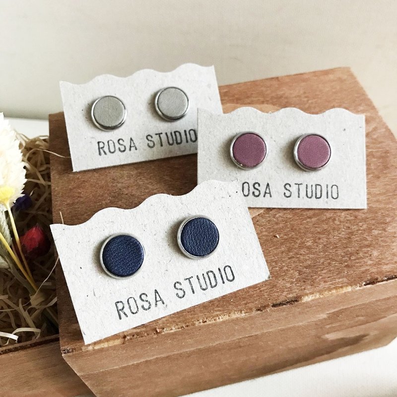 皮革耳环_耳针式_圆框2号作品#10 - 耳环/耳夹 - 真皮 蓝色