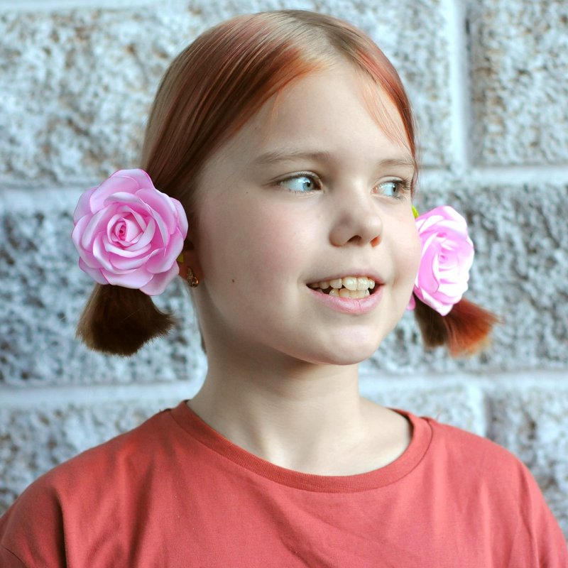 Flower hair clip or ties. Hair ornaments girls. Floral hair accessories 粉紅色的髮飾 - 发饰 - 其他材质 粉红色