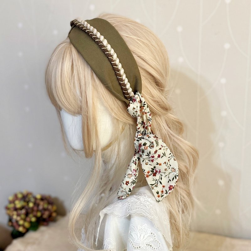 多用绑带发箍/英式蝴蝶结打结交叉发带式宽版编织头箍头饰发窟 - 发饰 - 其他材质 绿色