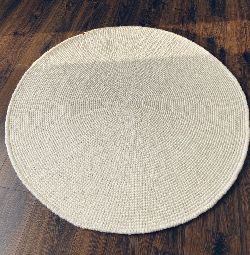 棉质钩针圆形地毯，白色钩针地毯 - 地垫/地毯 - 棉．麻 白色