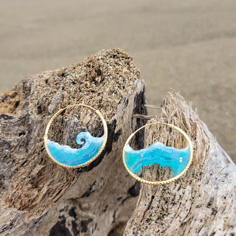 卷起的 海浪  不对称 耳环 树脂 个性 海洋风 - 耳环/耳夹 - 树脂 蓝色