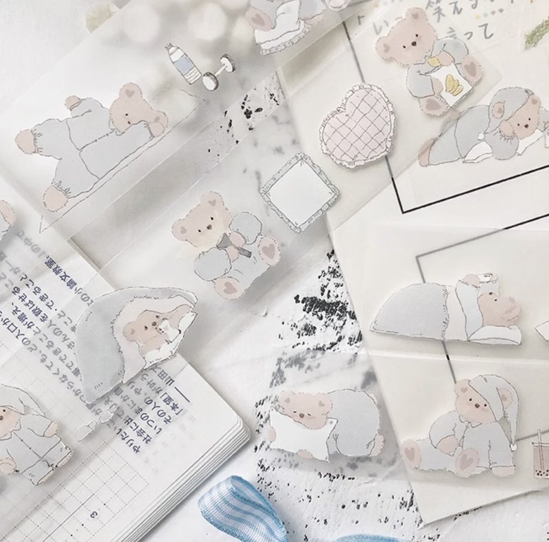 晚安小熊 PET 和纸胶带 台灣製 10米卷 - 纸胶带 - 其他材质 多色