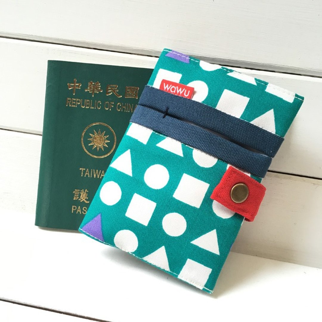 WaWu 护照套 (日布几何绿) 限量商品* - 护照夹/护照套 - 棉 绿色