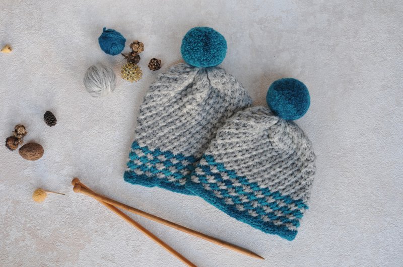 亲子手工毛线帽 - 帽子 - 羊毛 多色