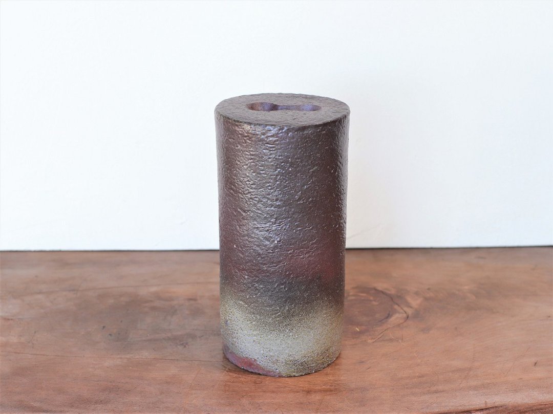 Bizen ware flower case h3-105 - 花瓶/陶器 - 陶 咖啡色