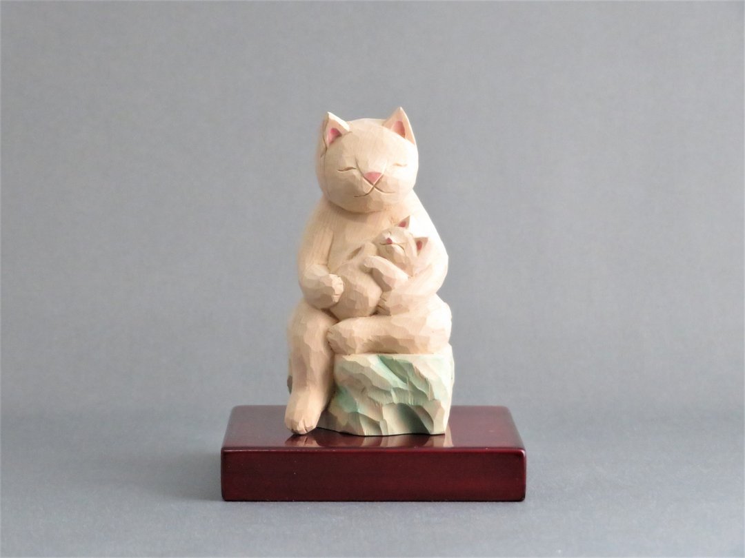 Wood carving Cat Buddha 1909 - 玩偶/公仔 - 木头 白色
