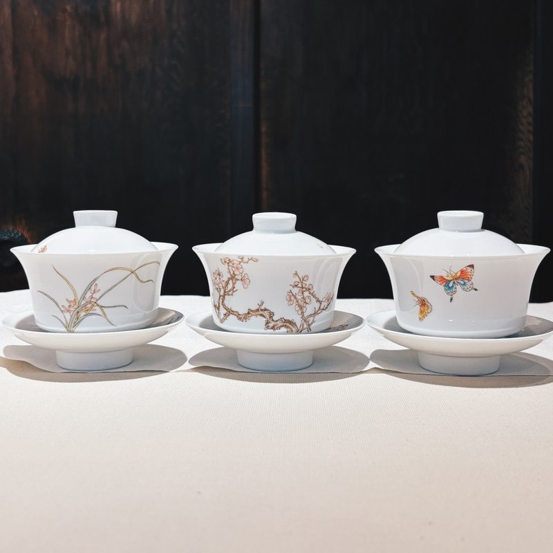 不言美器 釉中彩 川碗 盖杯 梅花 兰花 蝴蝶 - 茶具/茶杯 - 瓷 