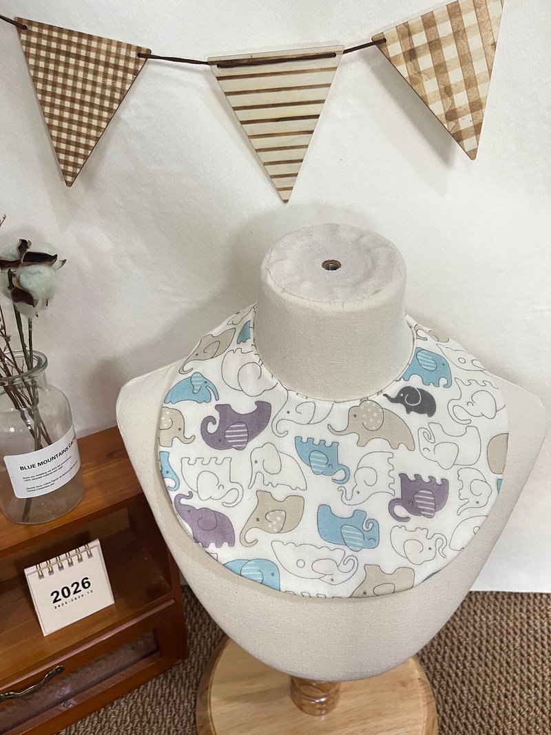 【Big Smile 幸福手作】大面包围兜兜 - 缤纷彩色小象 - 围嘴/口水巾 - 棉．麻 多色