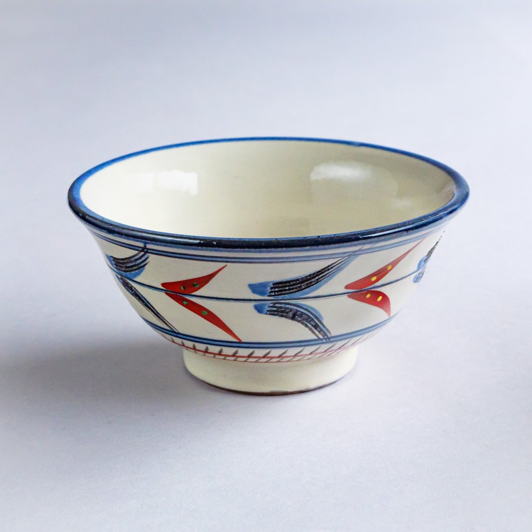 Yachimun rice bowl / white blue red - 碗 - 陶 