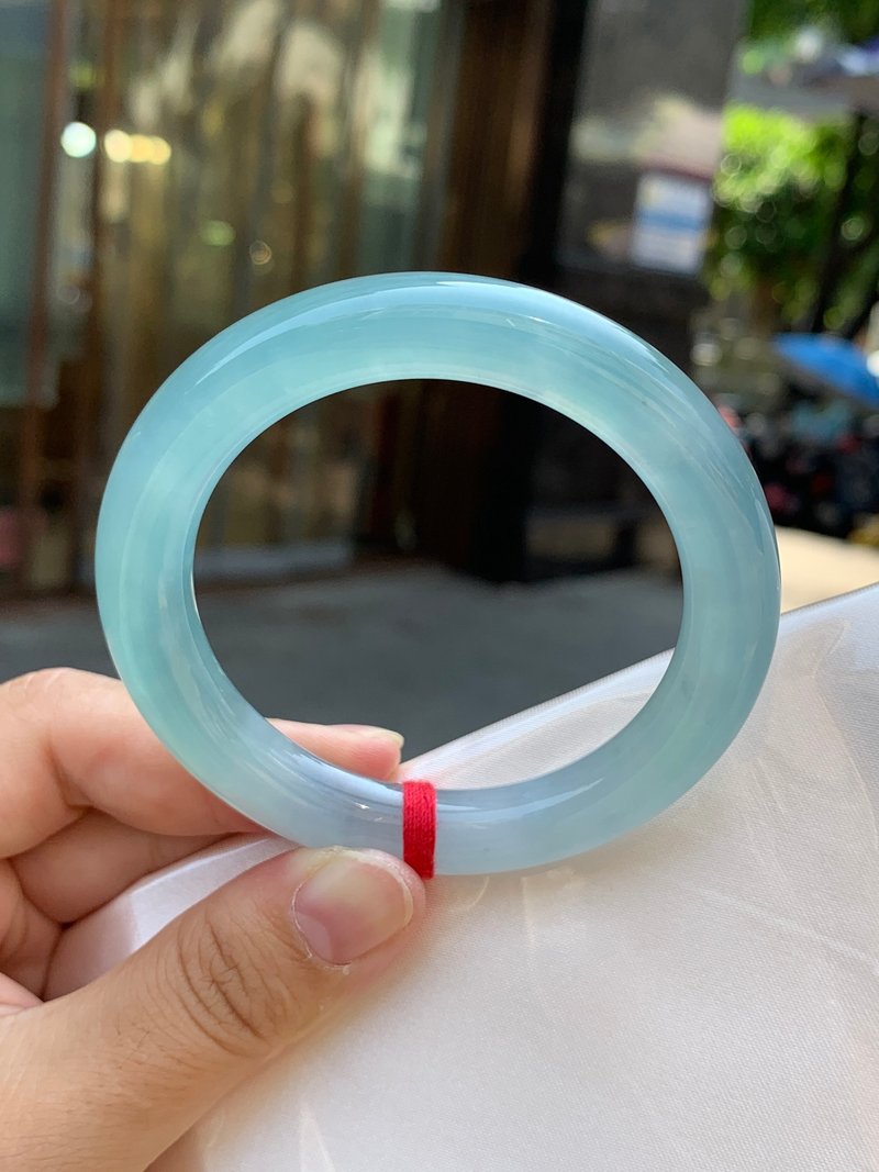 冰种翡翠天然翡翠玉镯A玉手镯 玉鈪 • 冰种满蓝翡翠圆镯 - 手链/手环 - 玉石 蓝色