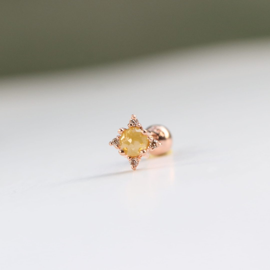 14K 黄色原矿钻石锁珠耳环 (单个)耳骨 耳窝 不退色 - 耳环/耳夹 - 贵金属 金色