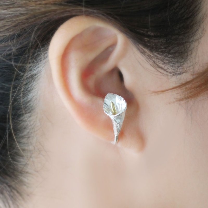 马蹄兰耳骨夹 - 耳环/耳夹 - 纯银 银色