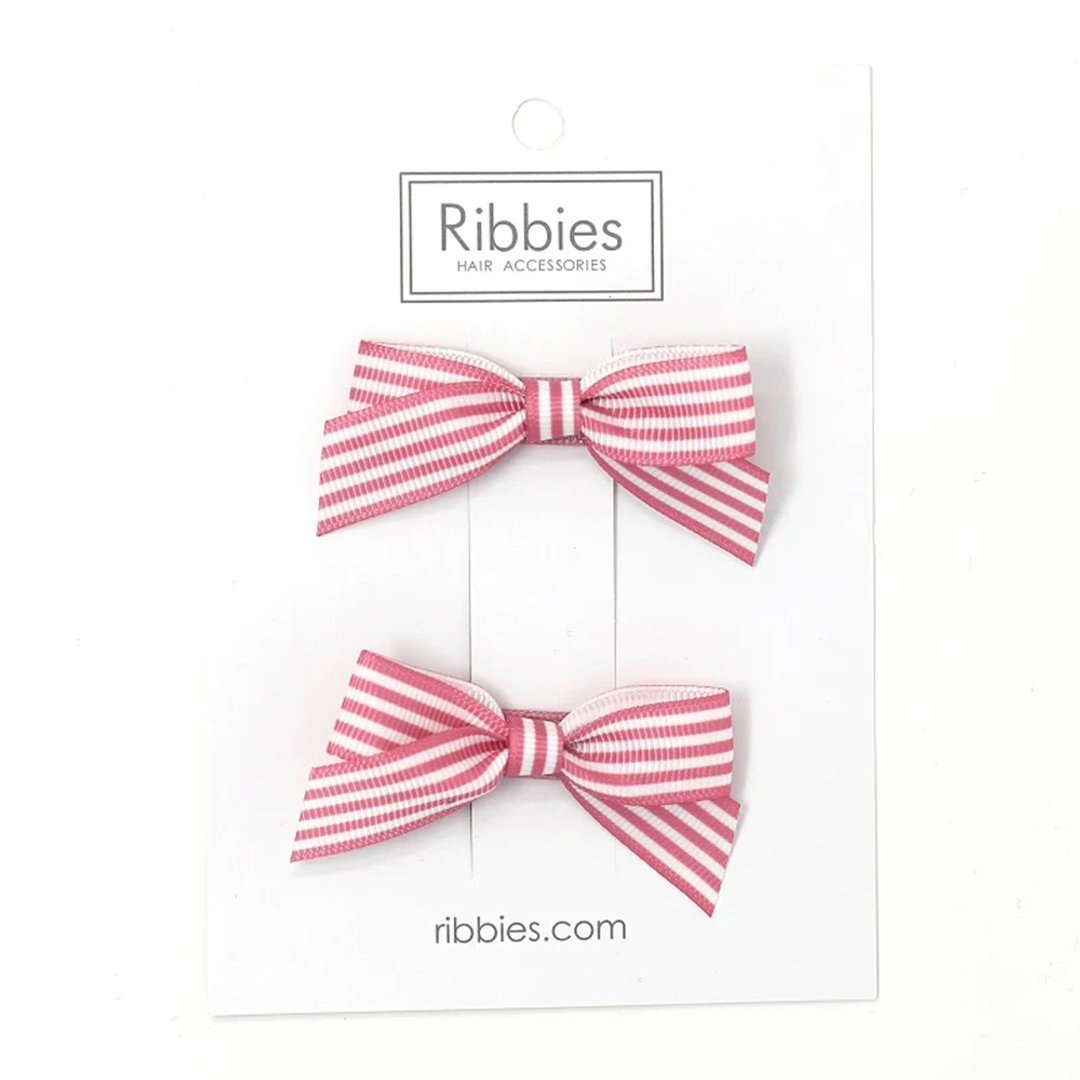 英国Ribbies 条纹蝴蝶结2入组-粉红 - 发饰 - 聚酯纤维 
