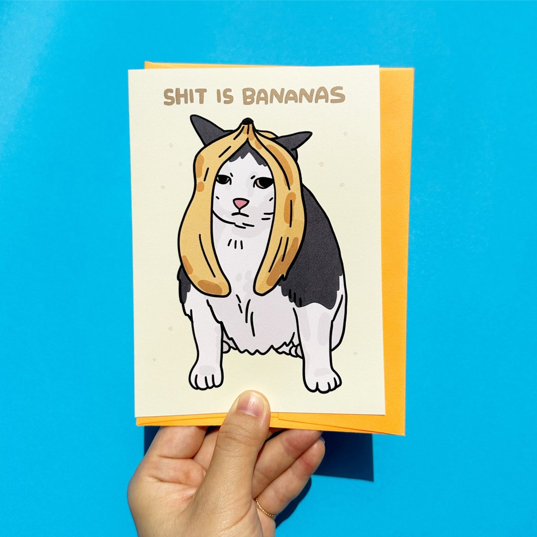 Shit is bananas 猫咪图案趣味创意祝福鼓励卡 - 卡片/明信片 - 纸 