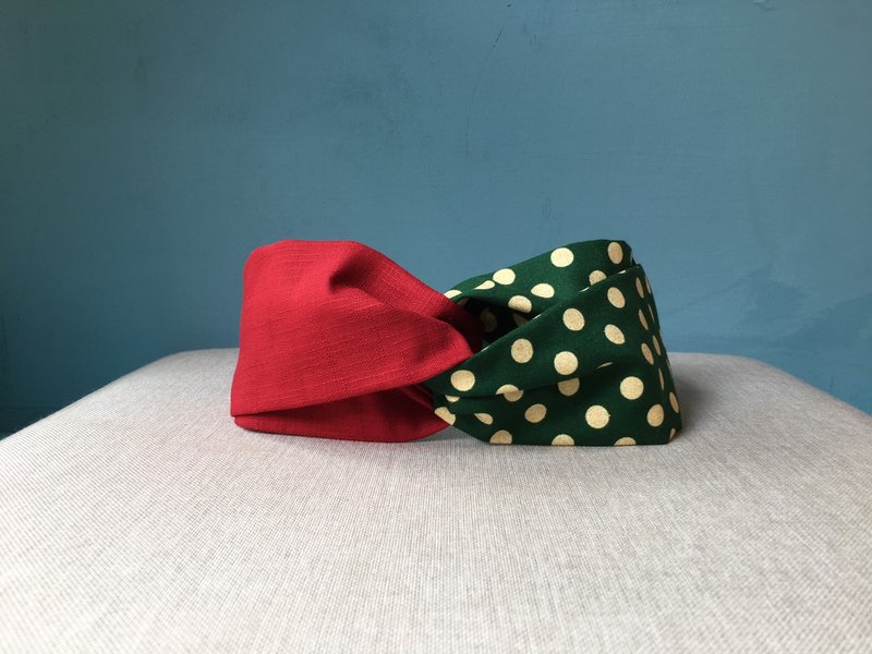 双拼发带 / 圣诞绿 / - 发带/发箍 - 棉．麻 红色