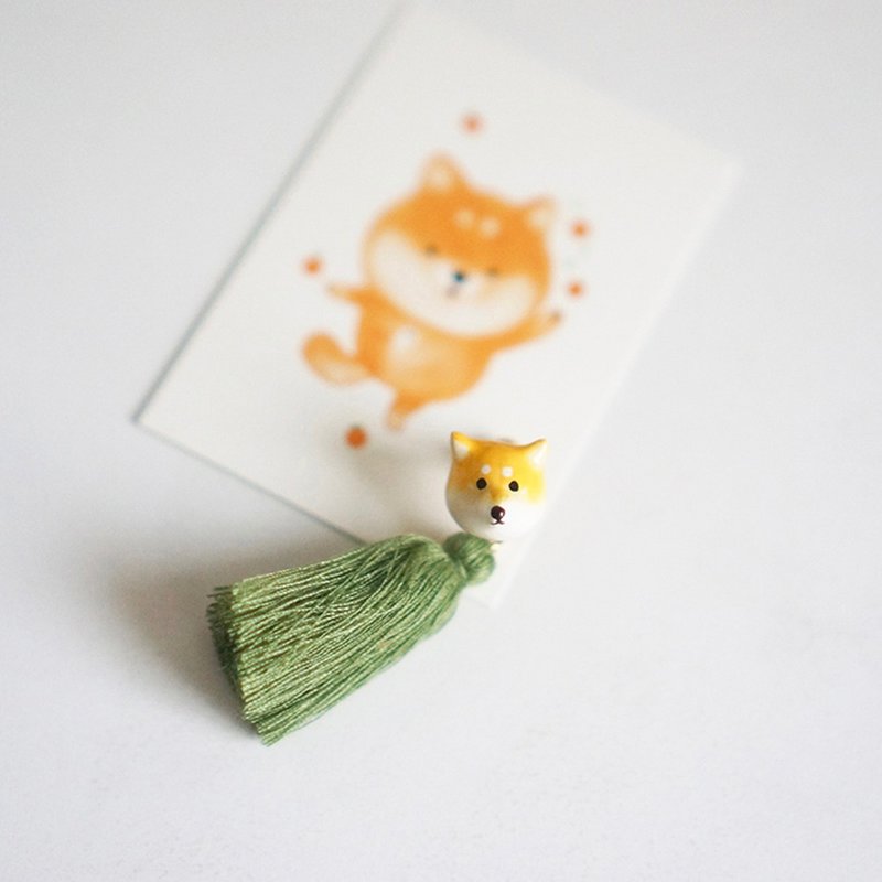 独角森林 赤色柴犬 颜色偏橘黄 单只 耳钉或耳夹 - 耳环/耳夹 - 粘土 橘色