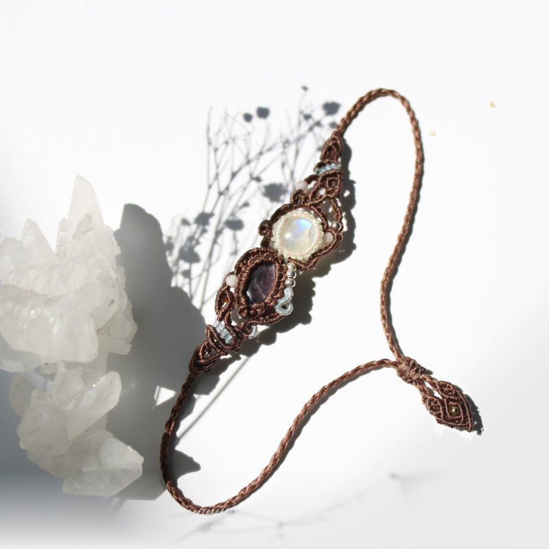 天然石紫锂云母月光石编织手链 - 项链 - 水晶 咖啡色