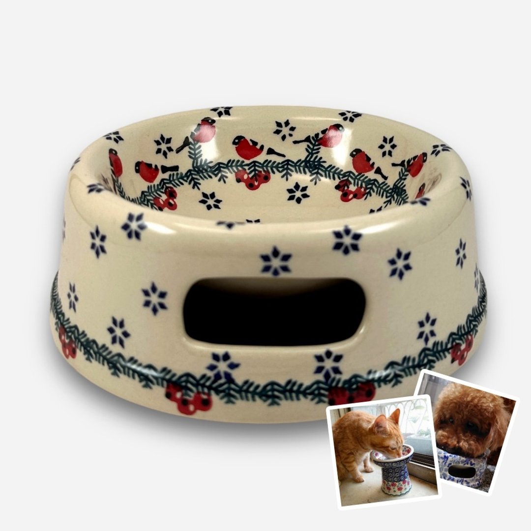 波兰手绘手工陶-宠物碗 圆形厚底碗 猫咪/中/小型犬适用 17cm - 碗/碗架 - 陶 多色