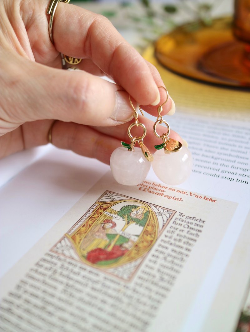 苹果耳饰 - 耳环/耳夹 - 半宝石 粉红色