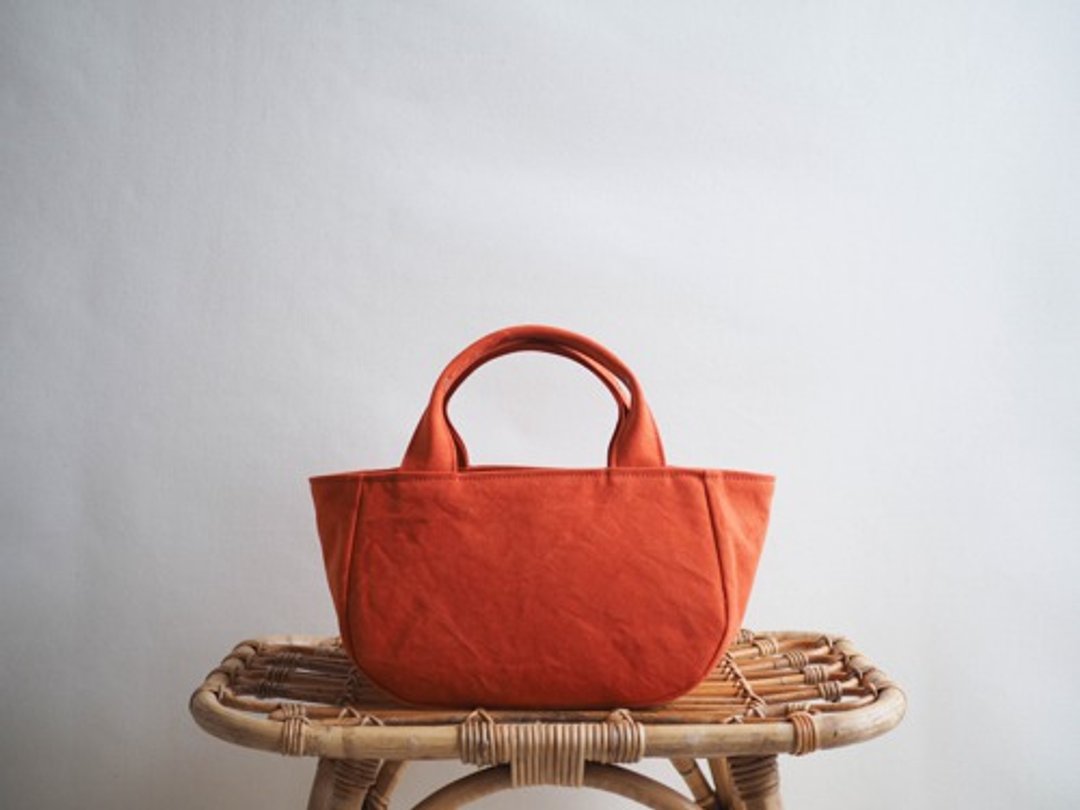 Made-to-order [ARMY DUCK] Round tote with lid S Orange - 手提包/手提袋 - 棉 橘色