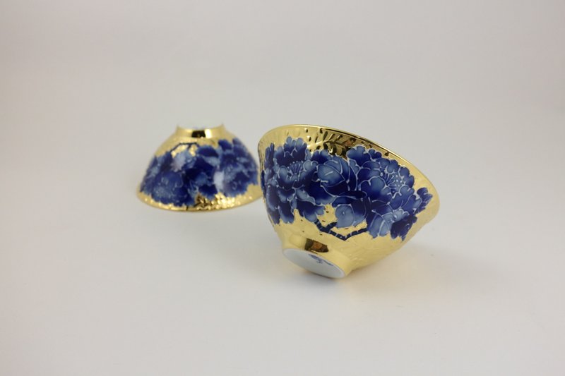 纯手绘茶杯-全鎏金牡丹对杯(大饮杯)-青花 - 茶具/茶杯 - 瓷 蓝色