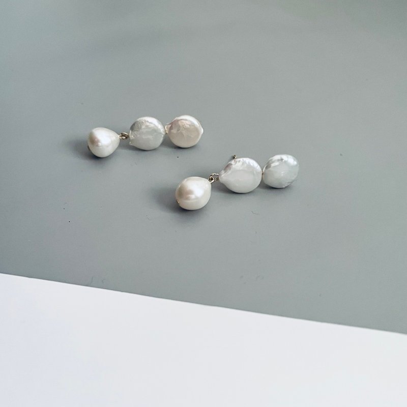 硬币珍珠和耳夹珍珠耳针 - 耳环/耳夹 - 珍珠 白色