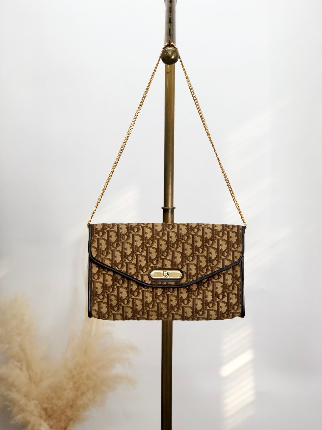 【日本直送，名牌包装】Christian Dior Trotter 单肩包棕Logo 提花链 复古 j6x28z - 侧背包/斜挎包 - 棉 咖啡色