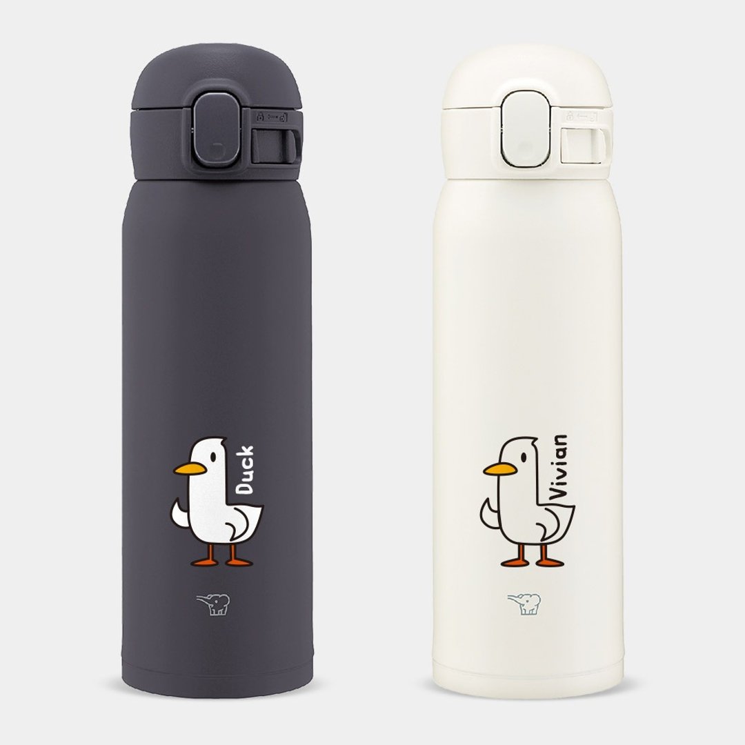 【定制化礼物】文字 Name 鸭子 Duck 象印弹盖保温瓶 PU064 - 保温瓶/保温杯 - 不锈钢 白色