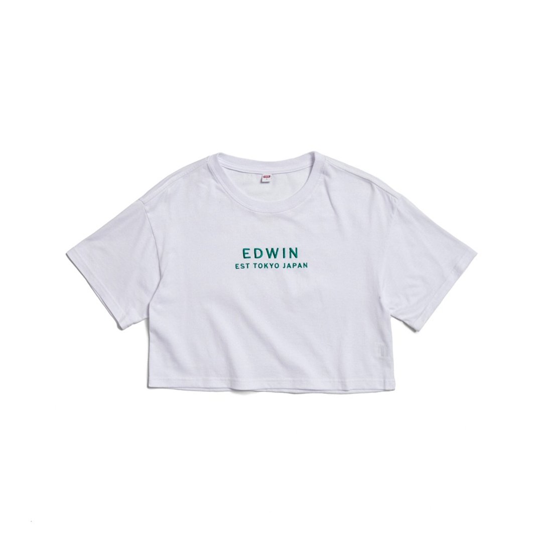 EDWIN 女装 简约刺绣印花宽短版短袖 T 恤 (白色) #上衣 - 女装 T 恤 - 棉 白色
