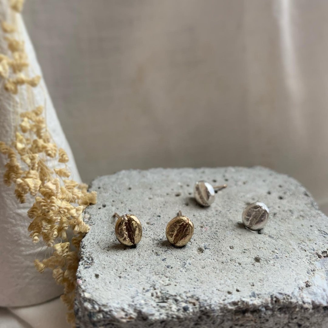 coffee beans Pierce - 耳环/耳夹 - 其他金属 银色