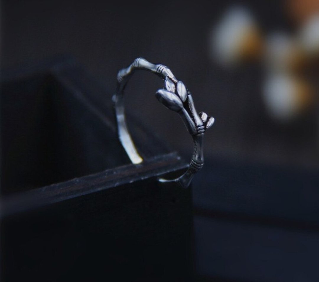 Real S925 Sterling Silver Handmade Engraved Bamboo Finger Rings for Women - 戒指 - 银 银色