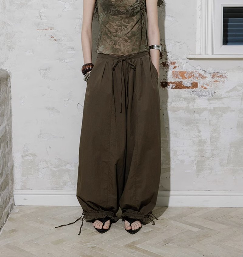 法式复古 慵懒松弛感弧形长裤 - 女装长裤 - 其他材质 