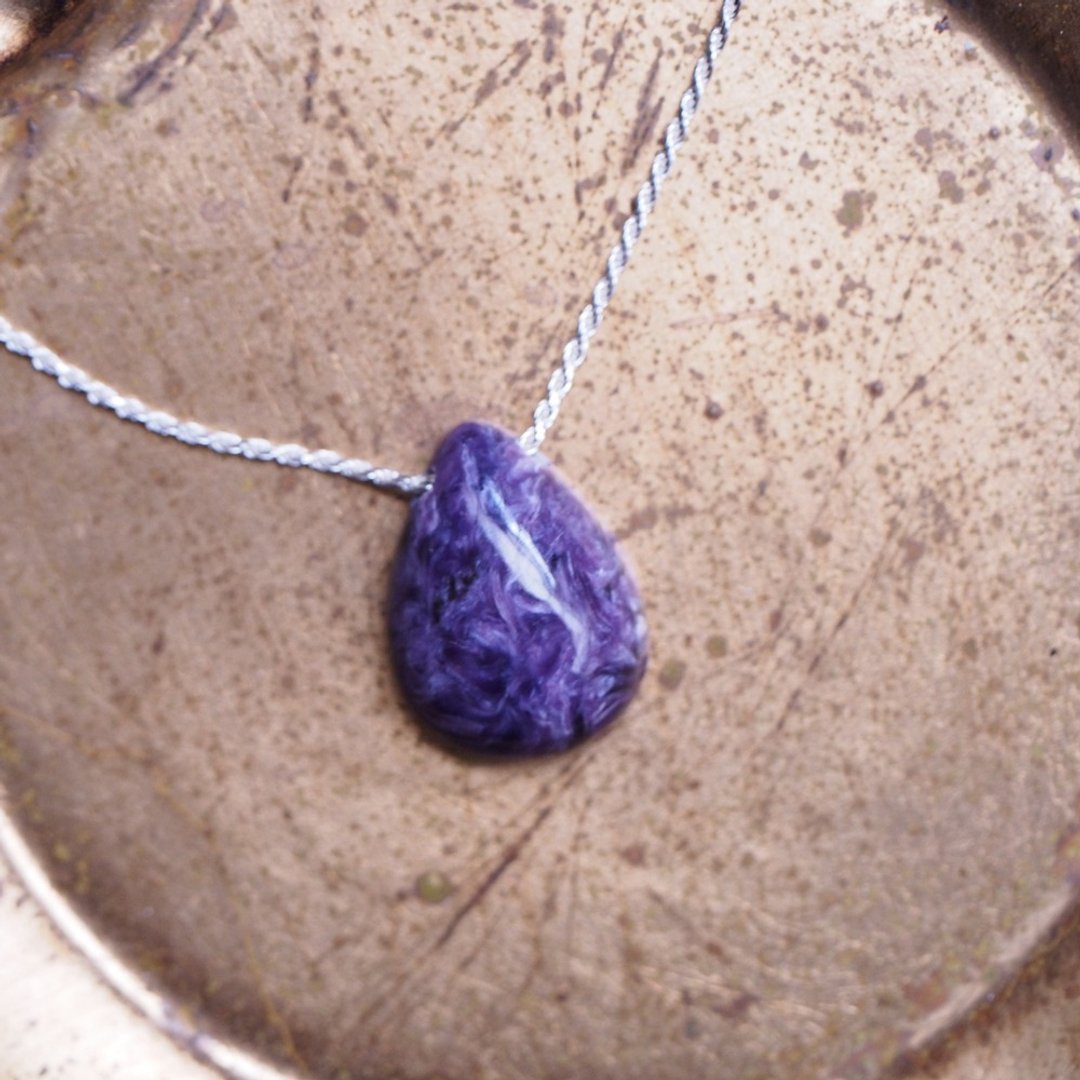 天然紫龙晶 纯银项链 Charoite handmade Sterling Silver - 项链 - 半宝石 紫色