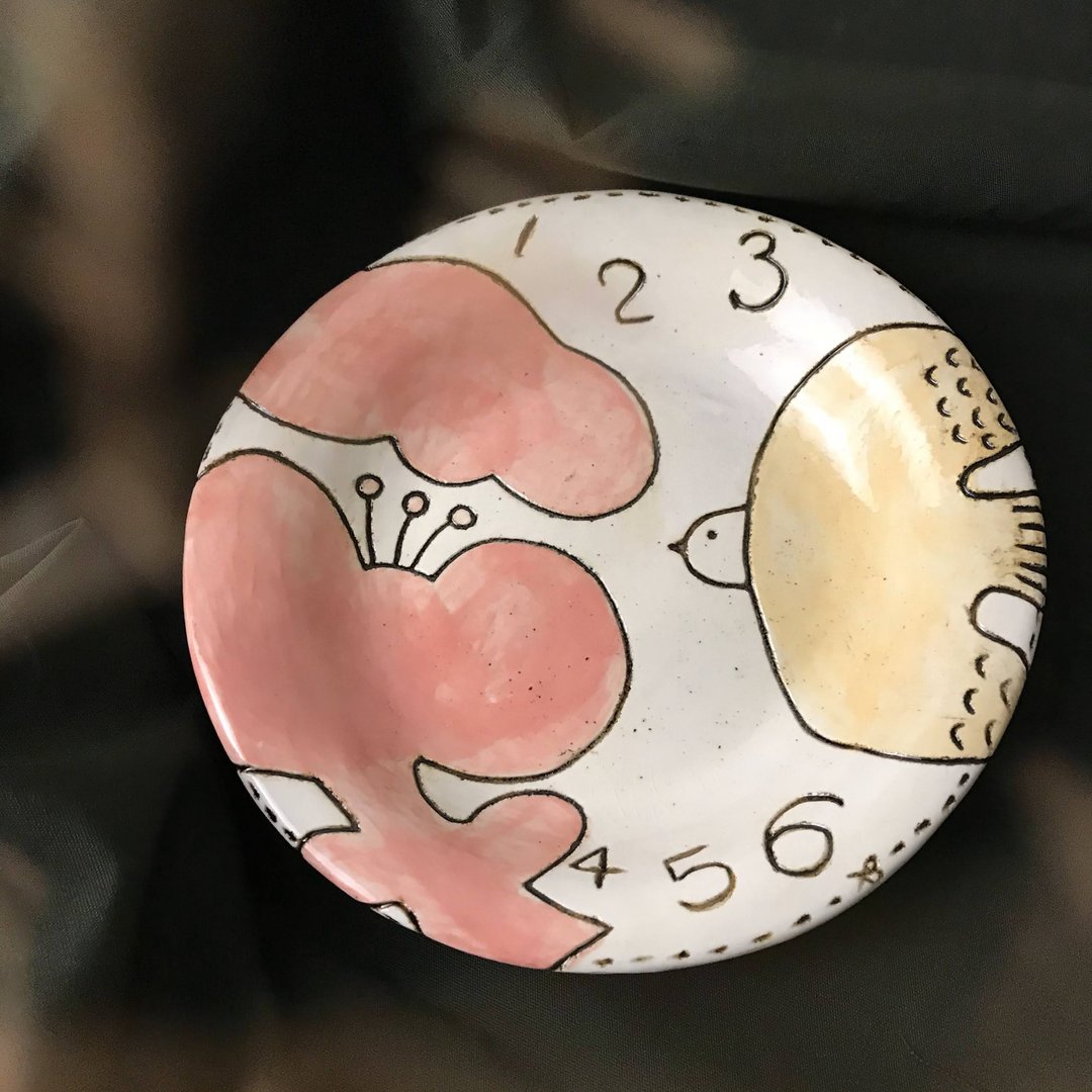 【小丸 森林 手绘】花与鸟 16.5 cm 手刻盘 - 盘子/餐盘/盘架 - 陶 粉红色