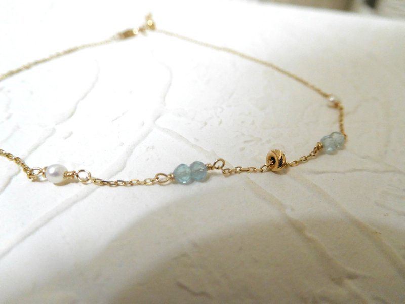 纯14K金磷灰石珍珠算盘K金球可调脚链 长度可以订制 - 脚链/脚环 - 其他金属 金色