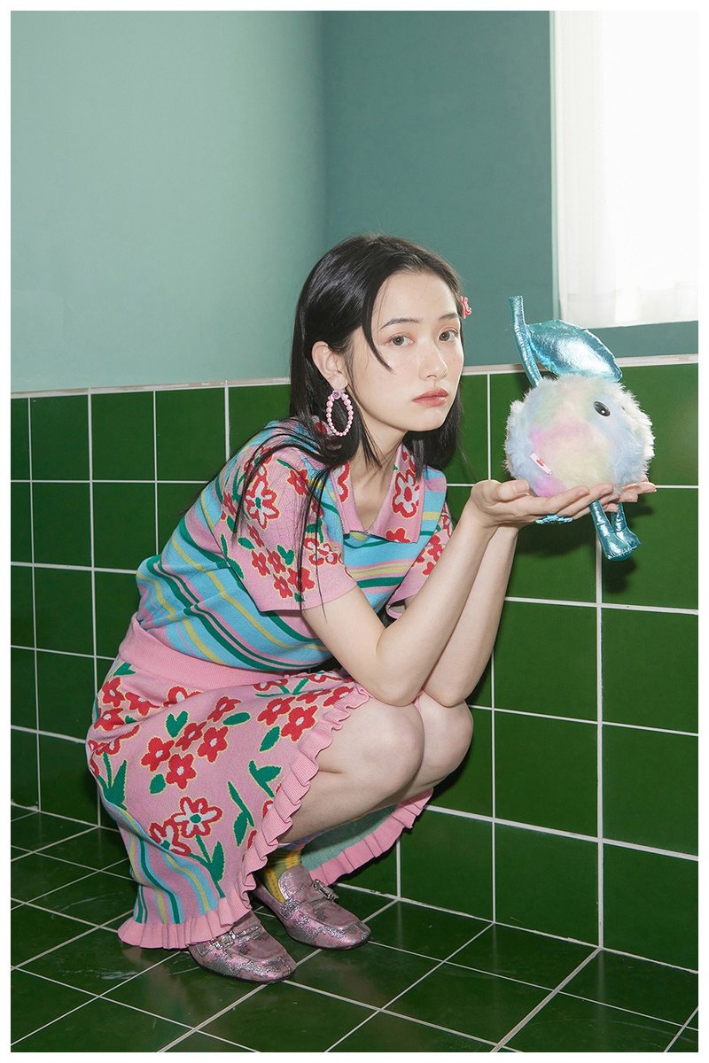 復古花朵 撞色条纹 彈力针织 Polo衫 - 女装上衣 - 其他材质 多色