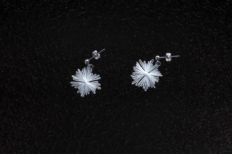 魔法雪花缕空刺绣耳环 - 耳环/耳夹 - 绣线 白色