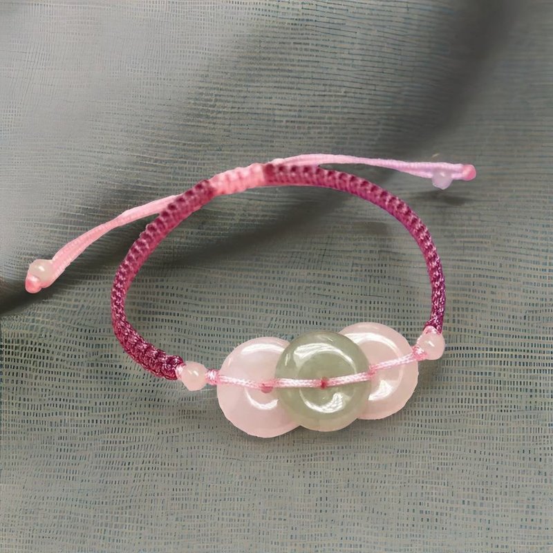 【愿·平安】冰种翡翠平安扣编织手链 | 天然缅甸A货翡翠 | 送礼 - 手链/手环 - 玉石 透明